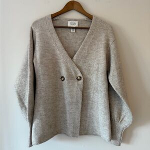 Fifteen Twenty Lucy V-neck Wool Blend Cardigan Taupe/Tan Double Button Size S